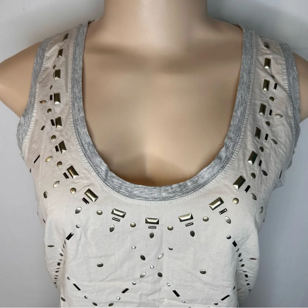J.Crew Cream Gray Gold Studded Sleeveless Top 100% Cotton Tank Top Size XS